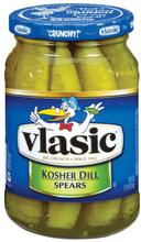 Vlasic Kosher Dill Pickle Spears, 16 Fluid Ounce -- 6 per case.