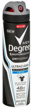 Degree Men Black Plus White Fresh Antiperspirant and Deodorant, 3.8 Ounce Aerosol Spray -- 12 per case.