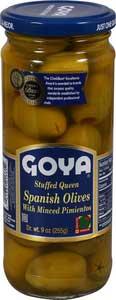 Goya Stuffed Queen Spanish Olives with Minced Pimientos, 9 Ounce -- 12 per case