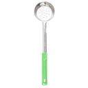 Tablecraft Stainless Steel Perforated One Piece Spoonout with 10.25 inch Green Handle, 4 Ounce Capacity