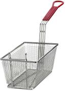 Tablecraft Nickel Plated Mesh Rectangular Fry Basket with Red Vinyl Handle, 12.875 x 6.5 x 5.375 inch