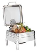 Rosseto De Luxe Square Stainless Steel Chafing Dish with Glass Lid Frame Burner Holder and Induction Option, 6.34 Quart
