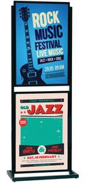 Aarco Black Powder Coated Freestanding Double Sided Double Boaster Poster Holder, 64 x 25 x 15 inch