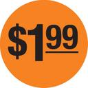 Adhesive Label Circle Orange Glo Dollar 1.99 Pre-Priced Label, 1.5 inch -- 1000 per roll