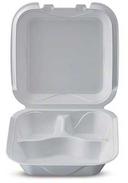 Darnel White Expanded Polystyrene Foam 3 Compartment Hinged Container, 8.1 x 8.2 x 3 inch -- 200 per case