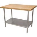 Wood Top Table with Undershelf - Stainless Steel Base, 30 x 36 inch.