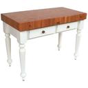John Boos Cream Finish Cherry Top Basil Green Base Rustica Table with Shelf, 48 x 24 x 4 inch.