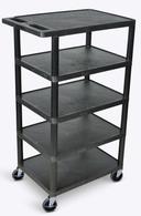 Luxor Black Five Flat Shelf Structural Foam Plastic Cart, 24 x 18 x 46 inch Height