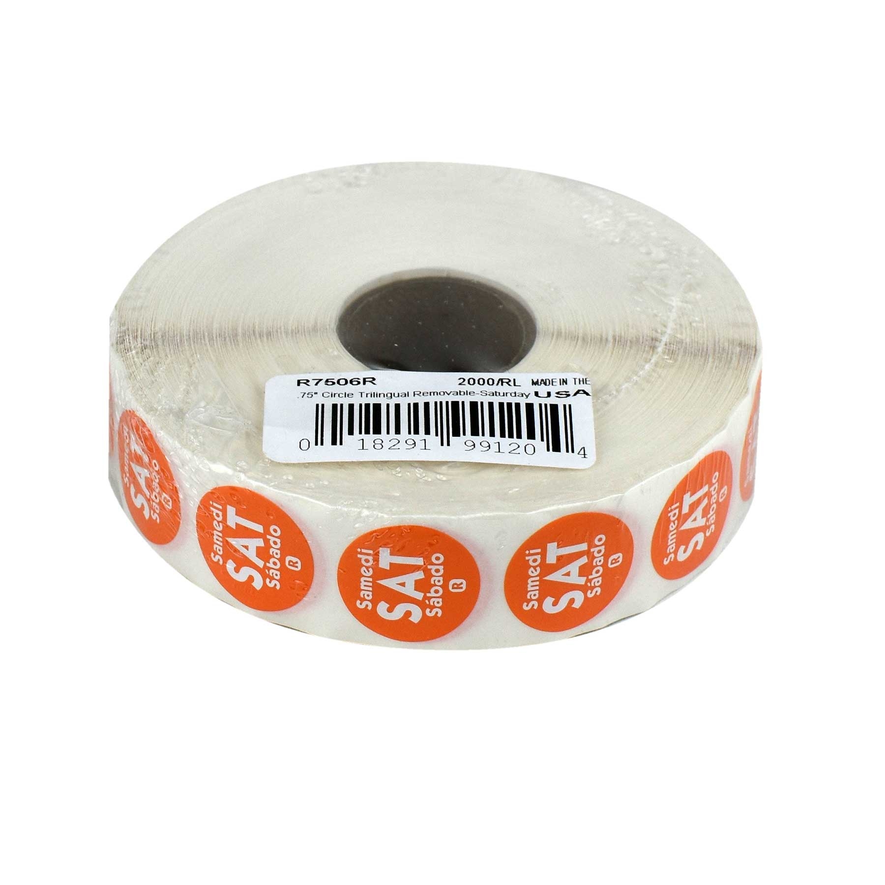 National Checking Company Dateit Orange Trilingual Removable Label - Saturday, 0.75 inch Circle -- 2000 per case.