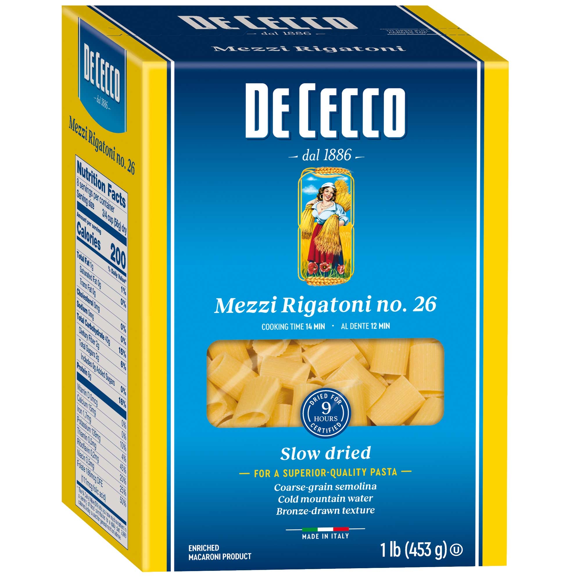 Dececco Enriched Macaroni Mezzi Rigatoni, 1 Pound -- 12 per case.