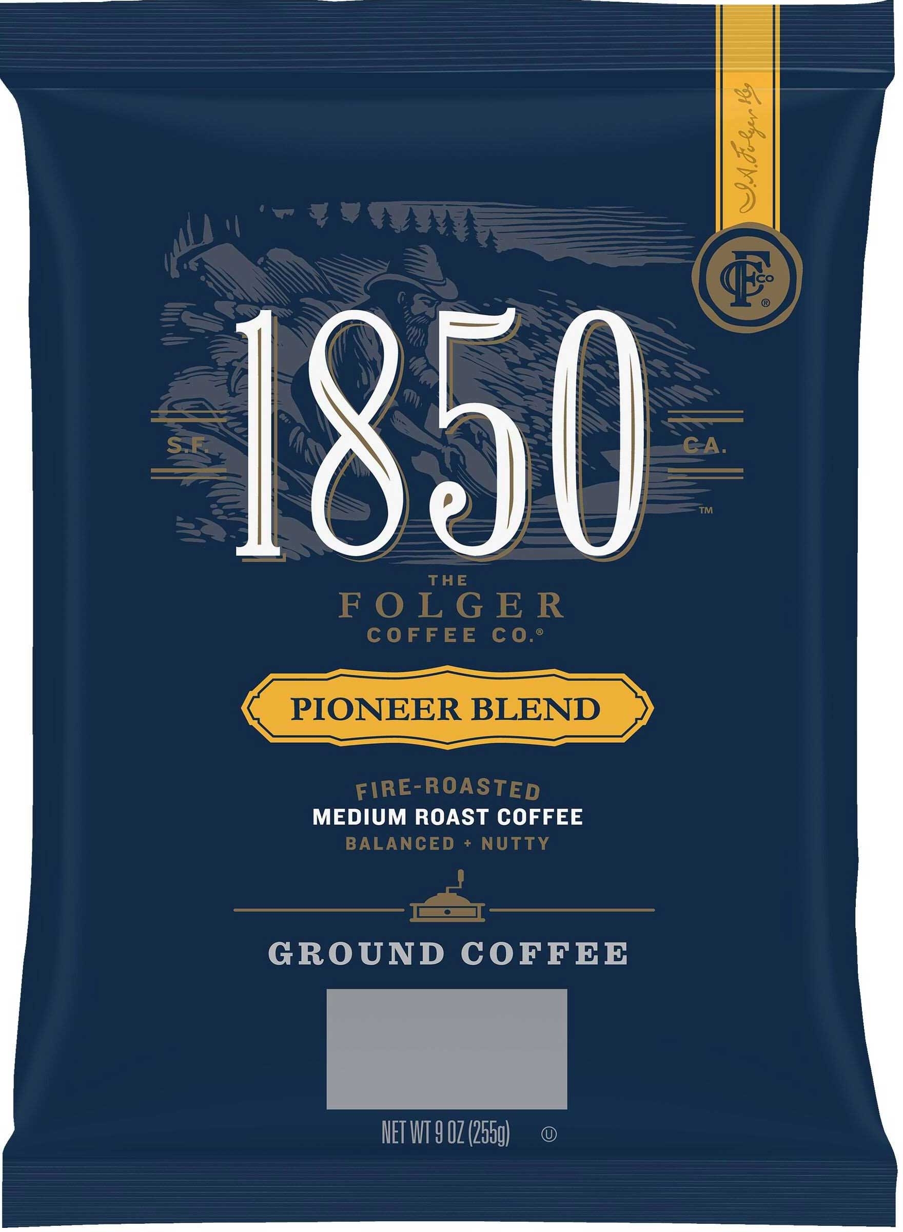 Folgers 1850 Pioneer Blend Medium Roast Ground Coffee, 9 Ounce -- 12 per case.