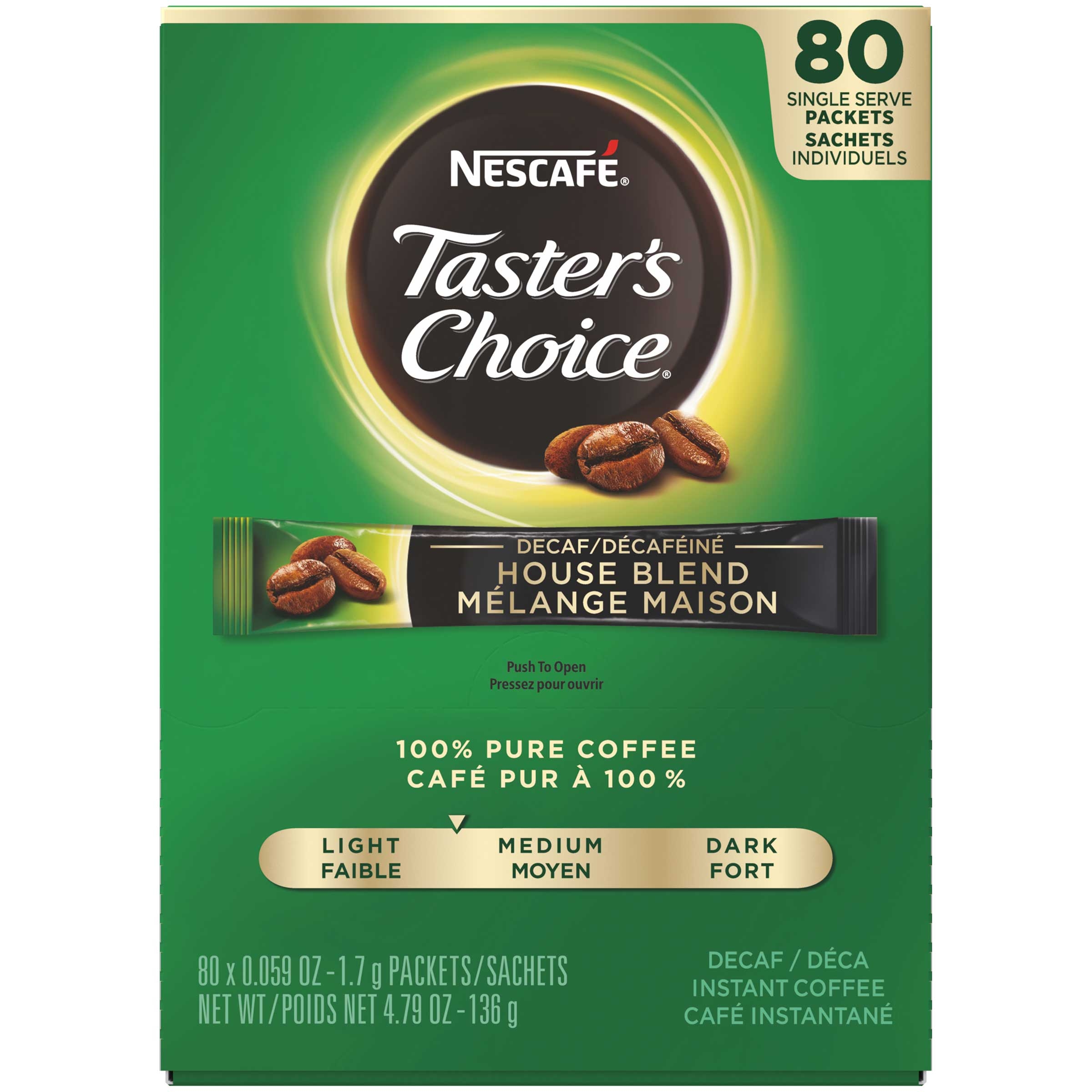 Tasters Choice Decaffeinated Instant Coffee - 80 single serve sticks per box, 6 boxes per case
