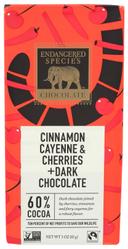 Endangered Species Natural Dark Chocolate Bar with Cinnamon Cayenne and Cherries, 3 Ounce -- 12 per case.