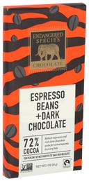 Endangered Species Chocolate Tiger Bar; Dark Chocolate with Expresso Beans , 3 Ounce -- 12 per case.