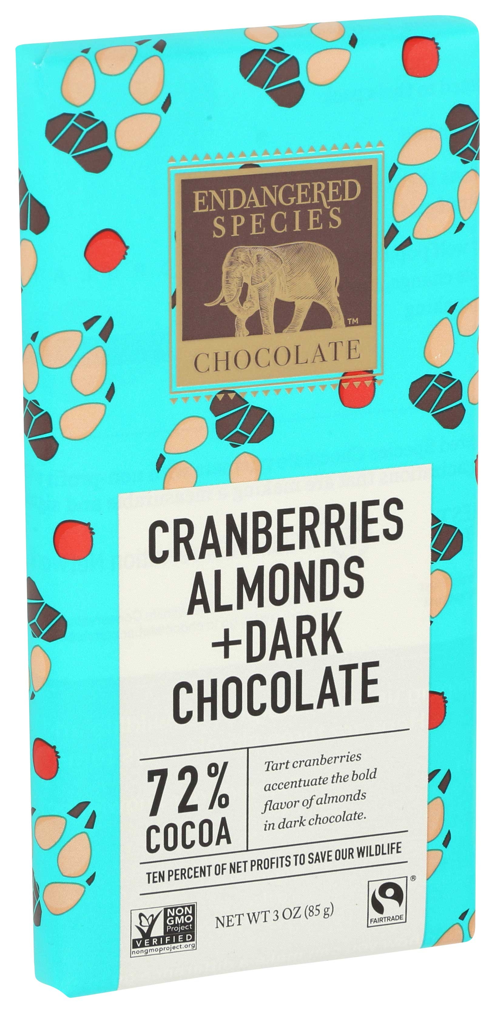 Endangered Species Chocolate Dark Chocolate with Cranberry and Almond Bar, 3 Ounce -- 12 per case.