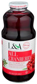 L and A All Cranberry Juice, 32 Ounce -- 6 per case.