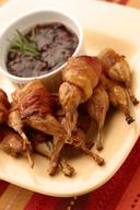 Manchester Farms Bacon Wrapped Partially Marinated Boned Quail Leg, 2.5 Pound -- 2 per case.