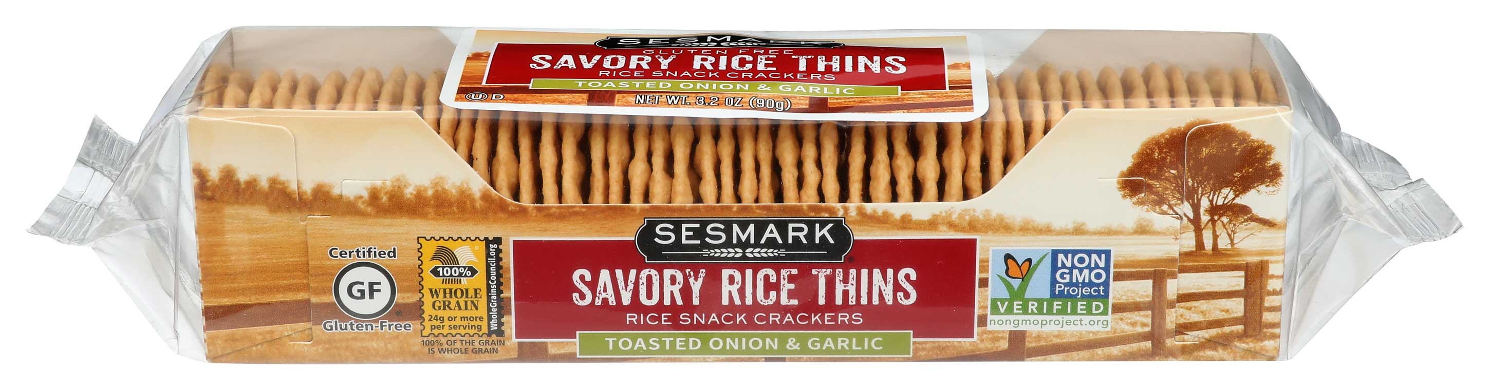 Sesmark Savory Rice Thins Toasted Onion and Garlic Rice Cracker, 3.2 Ounce -- 12 per case