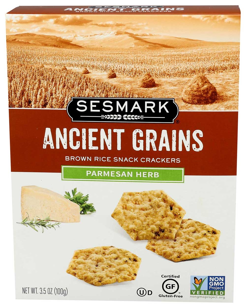 Sesmark Ancient Grains Parmesan Herb Rice Snack Crackers, 3.5 Ounce -- 6 per case