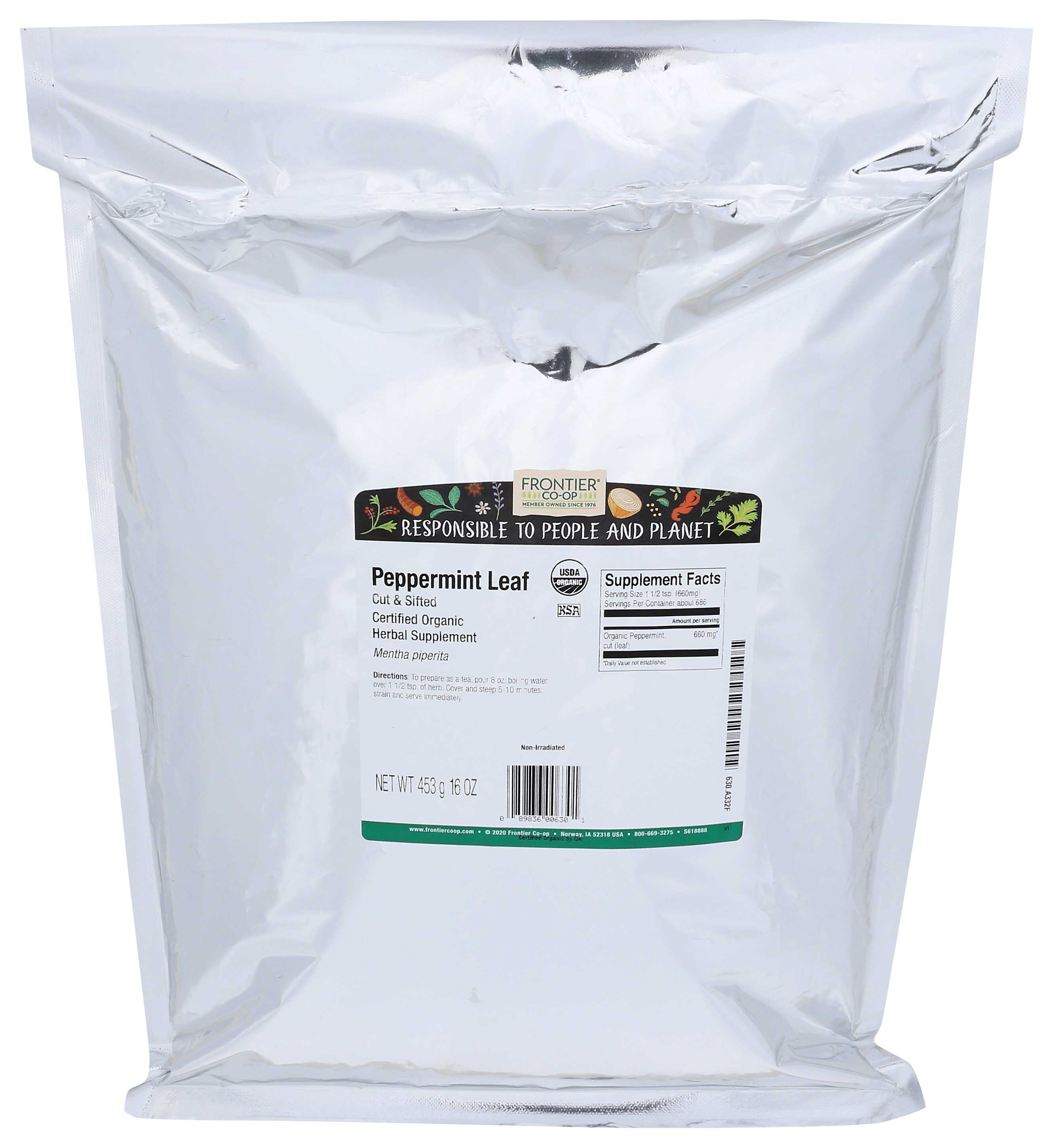 Frontier Organic Cut and Sifted Peppermint Leaf, 1 Pound