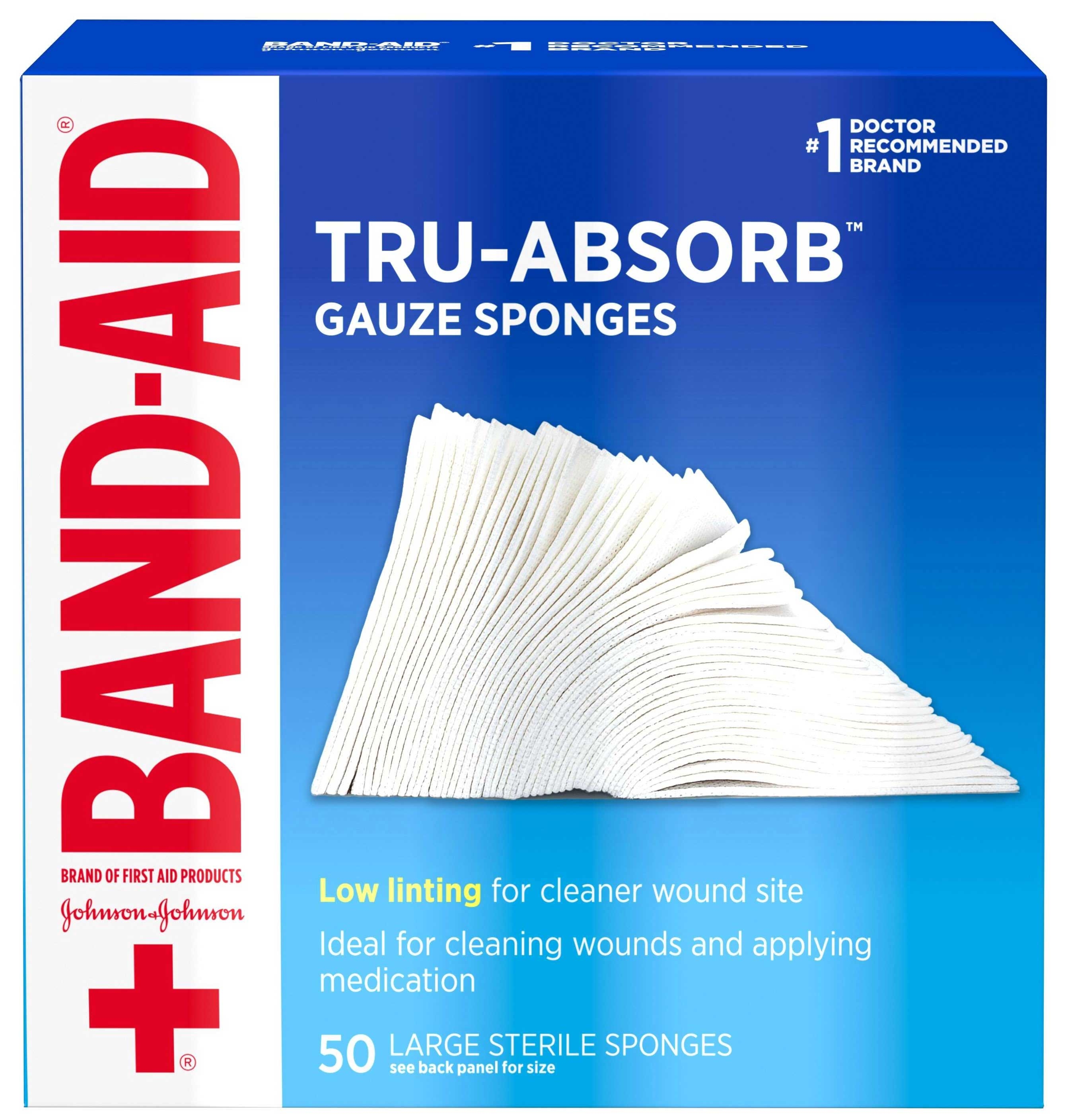 Band Aid Tru-Absorb Large Sterile Gauze Sponges, 50 count per pack -- 18 per case