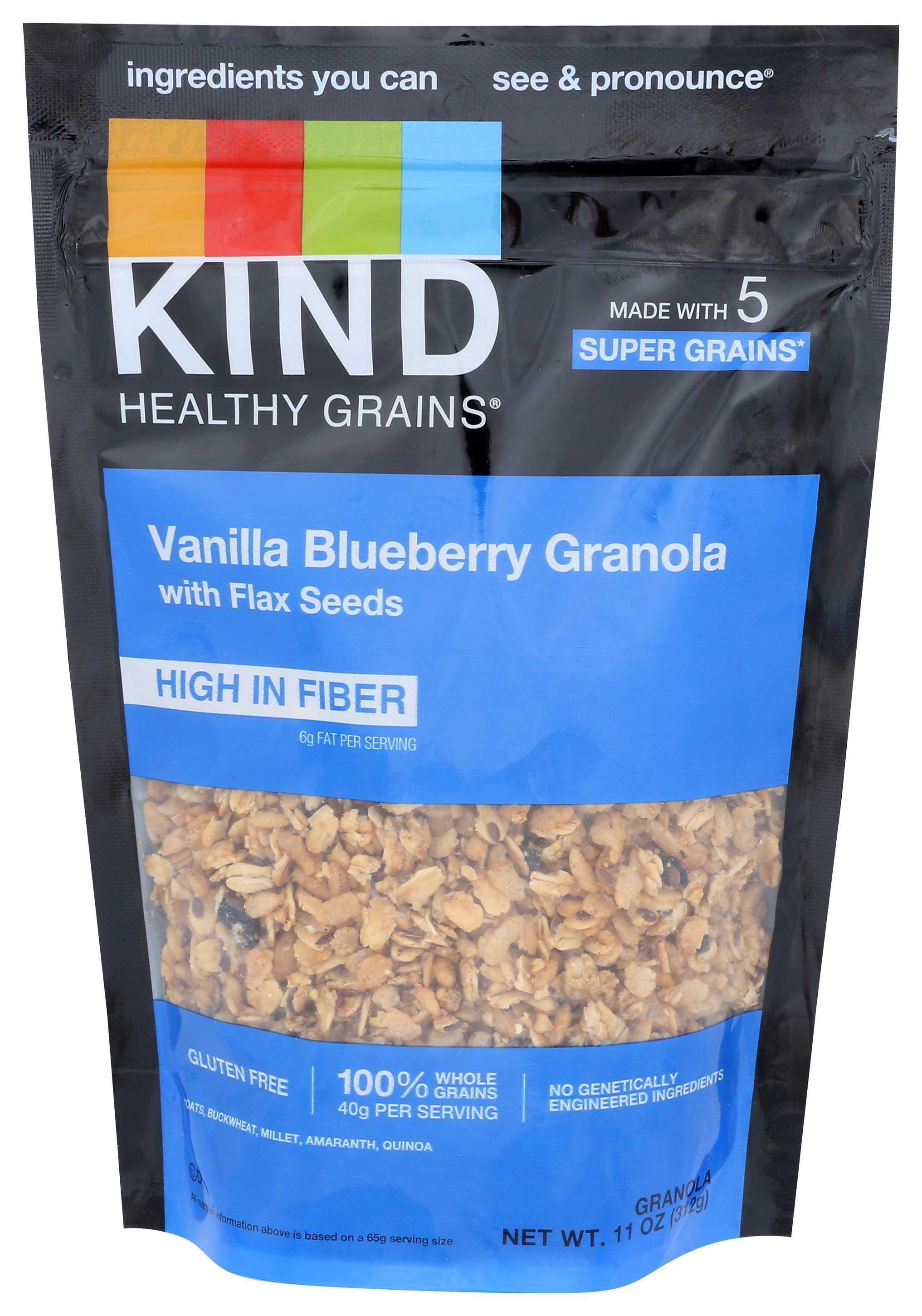 Kind Healthy Snacks Vanilla Blueberry Clusters with Flax Seeds, 11 Ounce -- 6 per case.