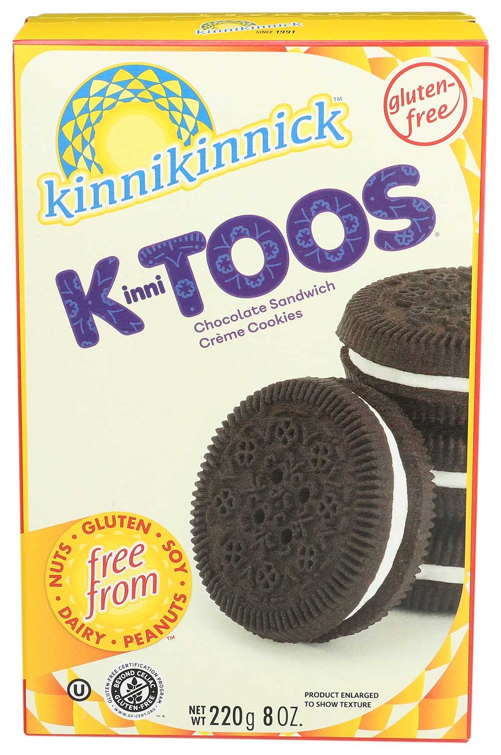 Kinnikinnick Foods Chocolate Sandwich Cream Kinnitoos Cookies, 8 Ounce -- 6 per case.