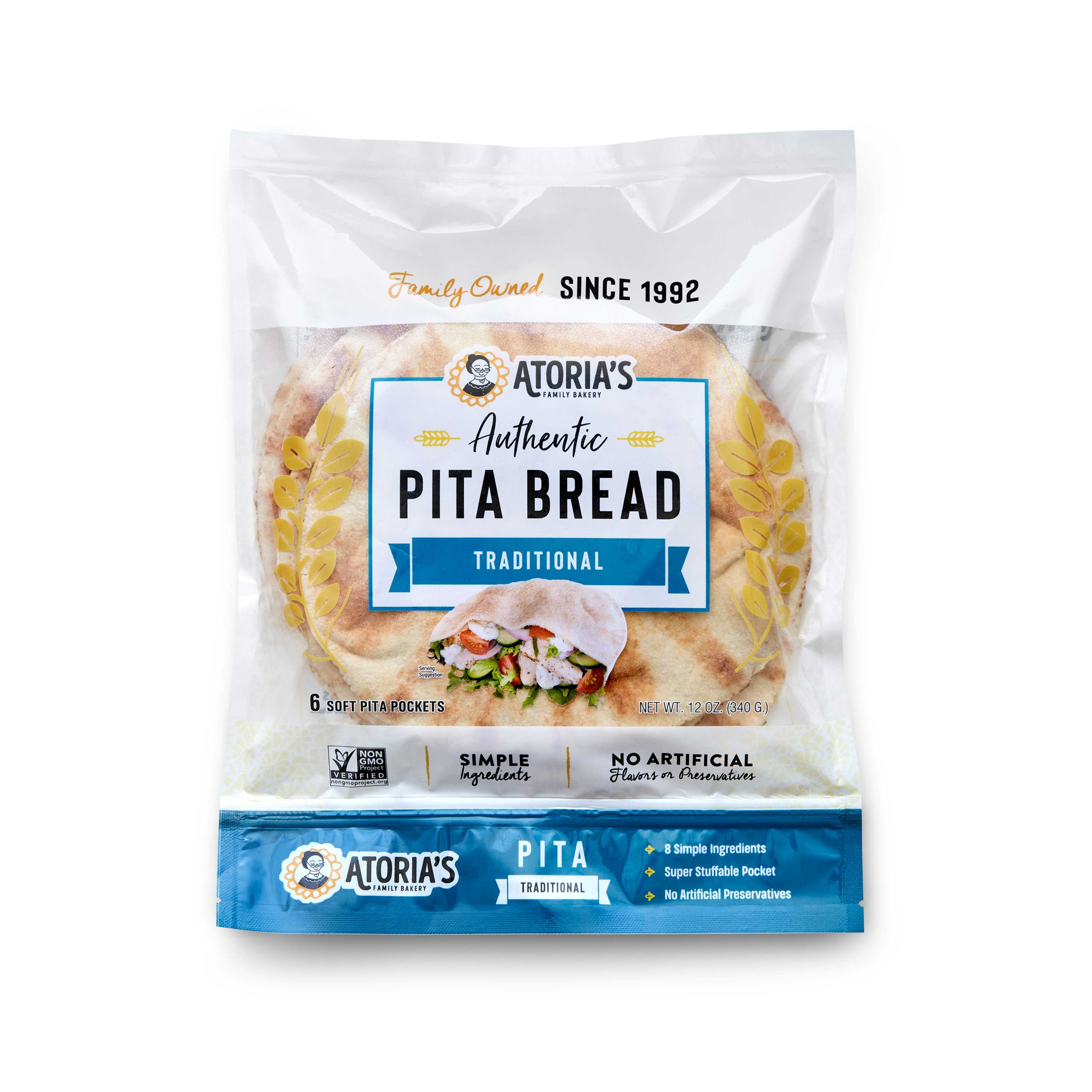 Atorias Thin and Pocketed Traditional Pita, 12 Ounce -- 8 per case