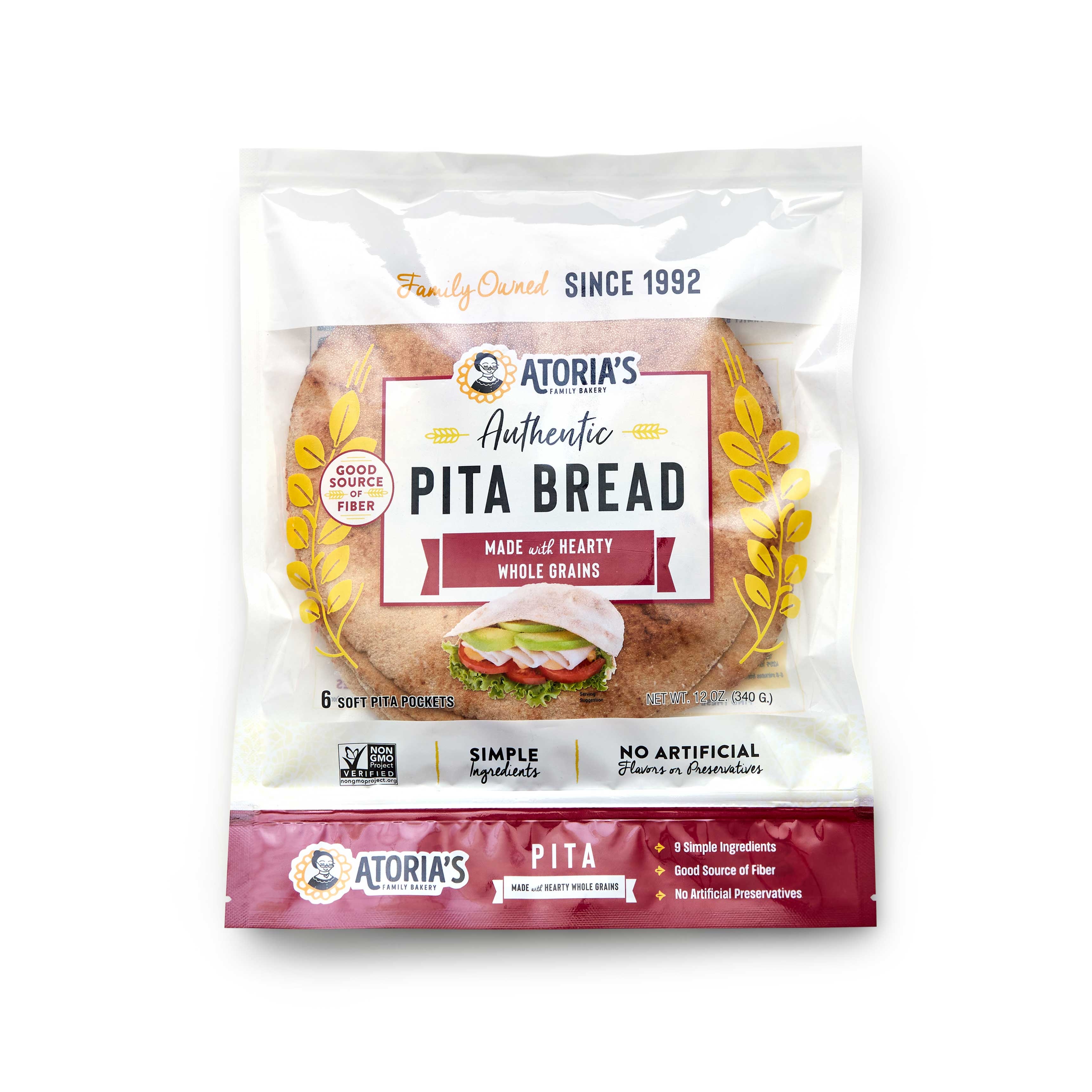 Atorias Thin and Pocketed Whole Grain Pita, 12 Ounce -- 8 per case