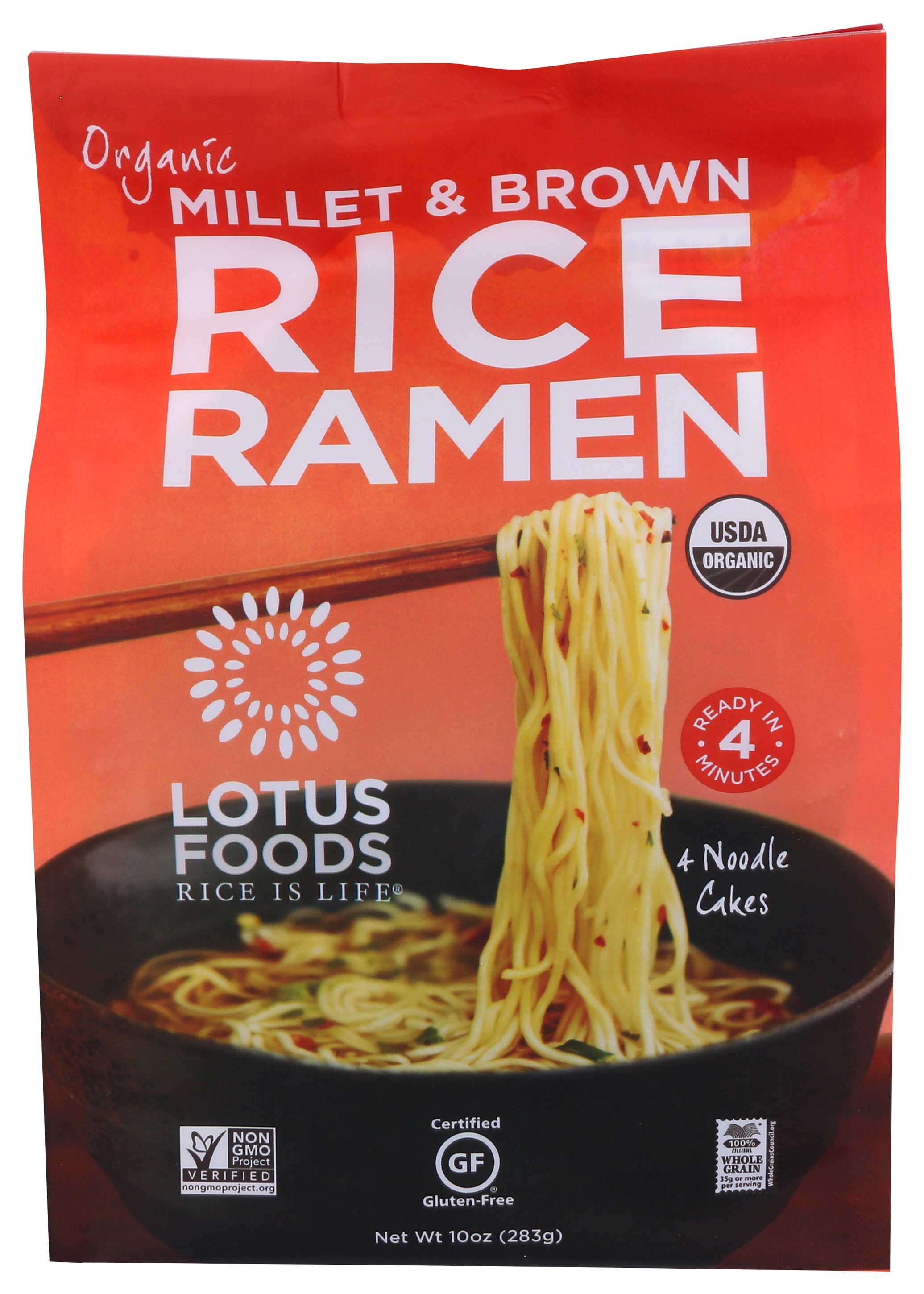 Lotus Foods Organic Millet and Brown Rice Ramen, 10 Ounce - 4 per pack -- 6 packs per case.