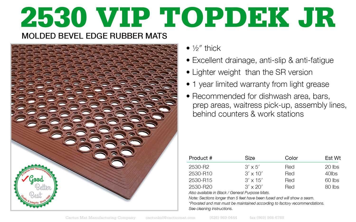 Cactus Red Vip Topdek Junior Floor Mat, 1/2 inch.