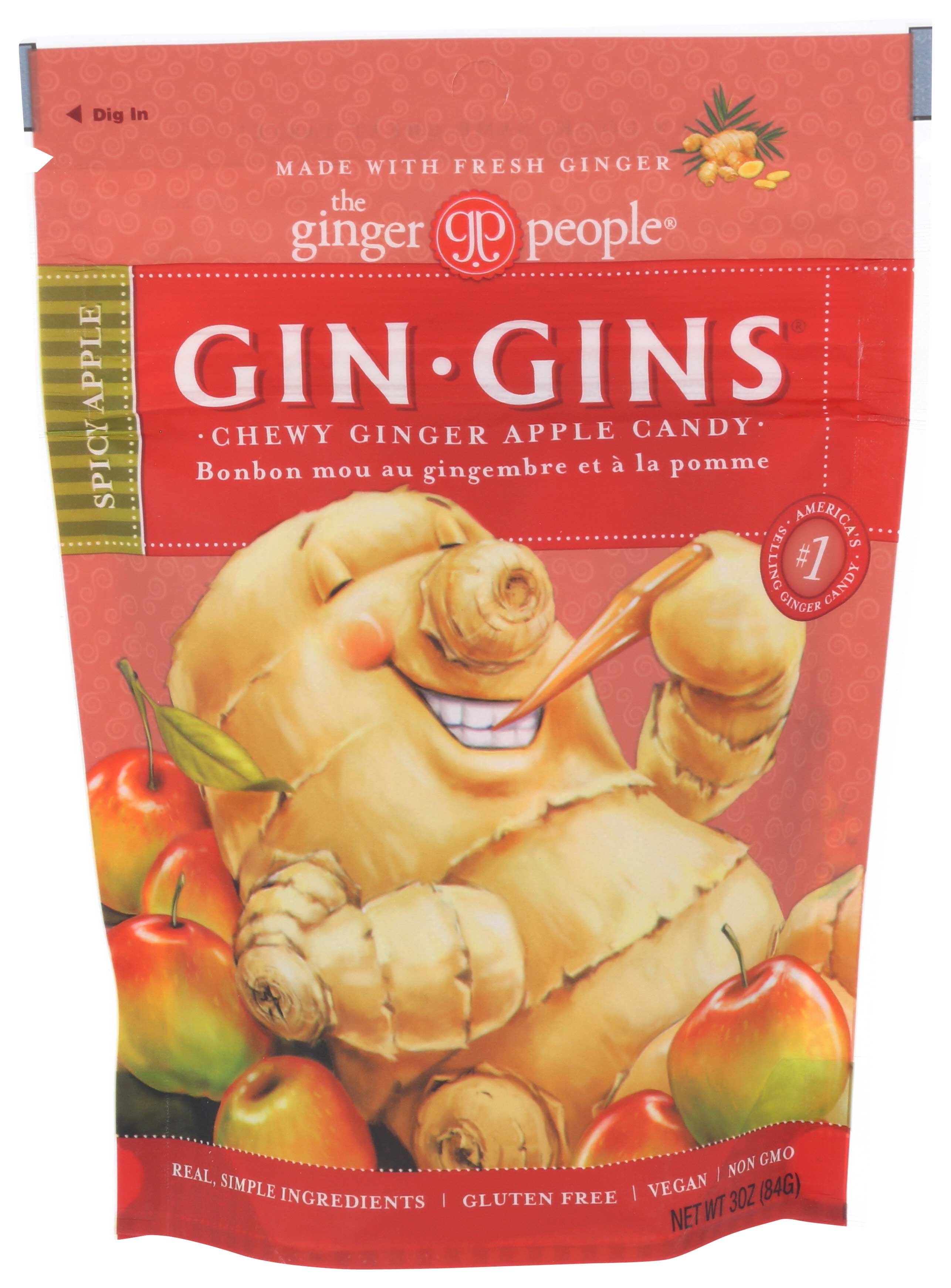 The Ginger People Gin Gins Spicy Apple Chewy Ginger Candy, 3 Ounce -- 12 per case