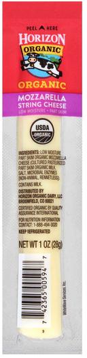 Horizon Organic Mozzarella String Cheese Stick, 1 Ounce -- 48 per case.