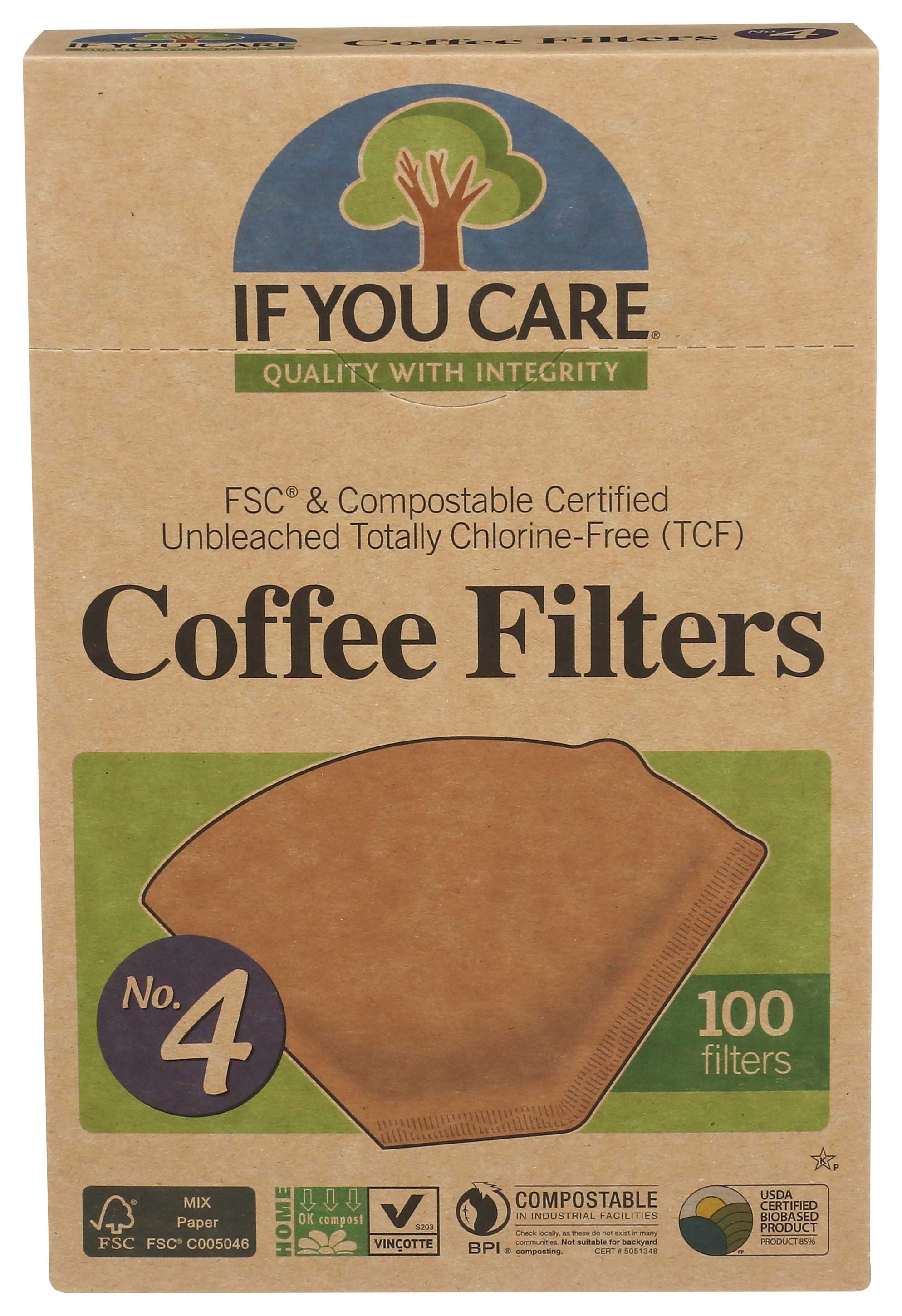 If You Care Number 4 Cone Brown Coffee Filter - 100 per pack -- 12 packs per case.