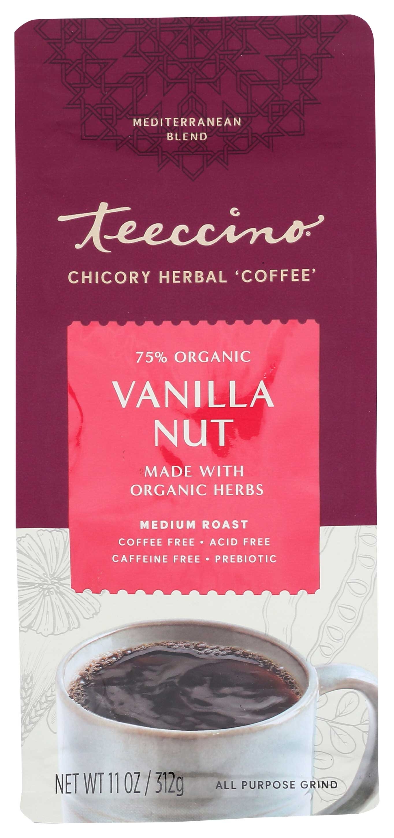 Teeccino Organic Medium Roast Vanilla Nut Herbal Coffee, 11 Ounce -- 6 per case.