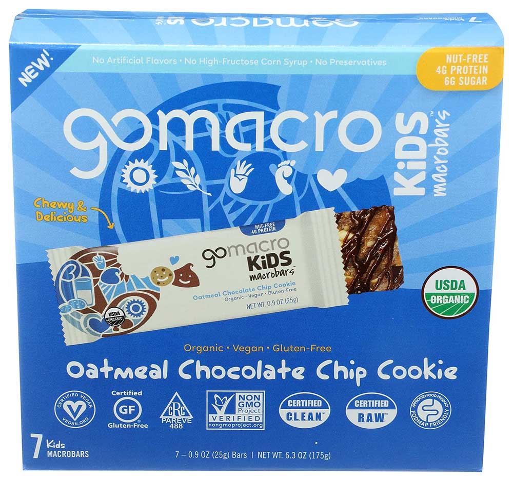 Gomacro Kids Organic Oatmeal Chocolate Chip Macro Bar, 6.3 Ounce -- 7 per case