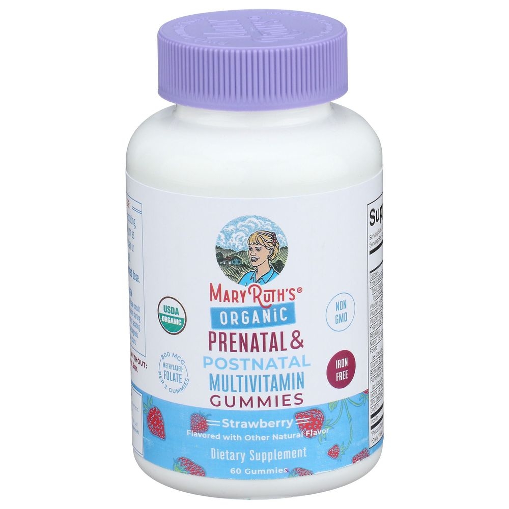 Mary Ruth's Organic Strawberry Prenatal and Postnatal Multivitamin Gummies, 60 count