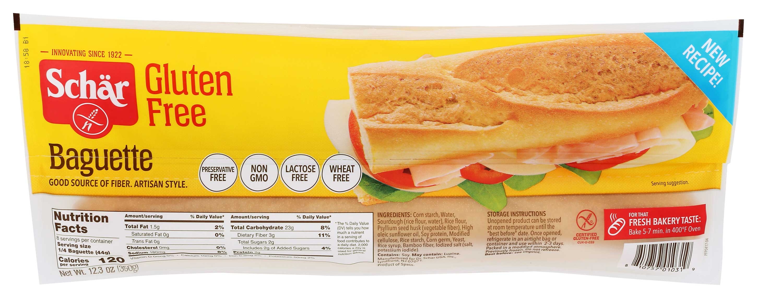 Schar Par Baked Baguette Bread, 12.3 Ounce -- 6 per case.
