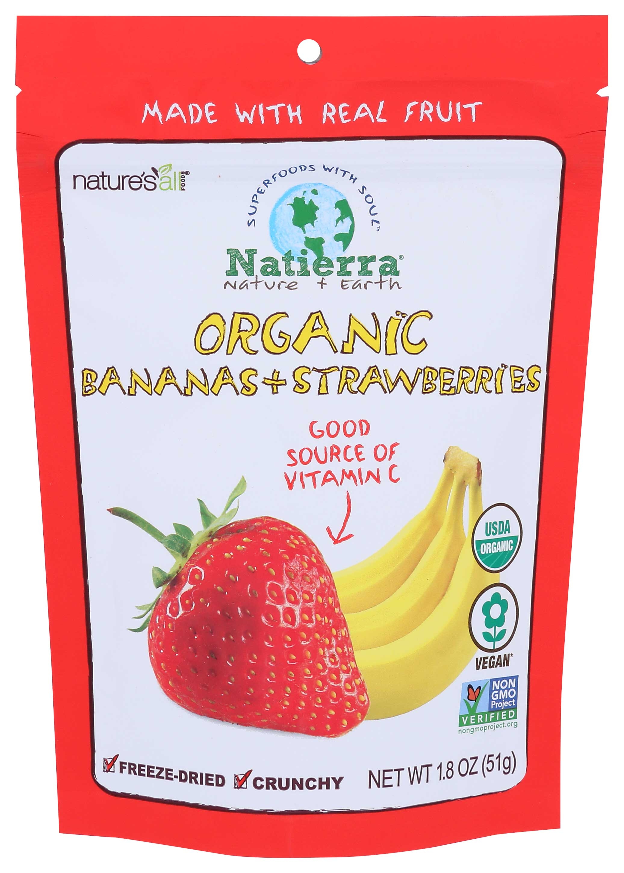 Natierra Organic Dried Banana Plus Strawberry, 1.8 Ounce -- 12 per case