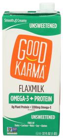 Good Karma Protein Unsweetened Flax Milk, 32 Fluid Ounce -- 6 per case
