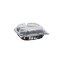 Inno-Pak 8 inch Rigid 3 Cell Clear Polypropylene Top Black Bottom Carry Out Microwave Hinged Container, 15/6/6 Fluid Ounce -- 138 per case