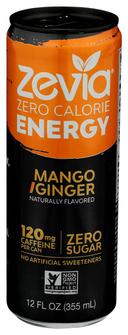 Zevia Zero Calorie Mango Ginger Energy Drink, 12 Fluid Ounce -- 12 per case