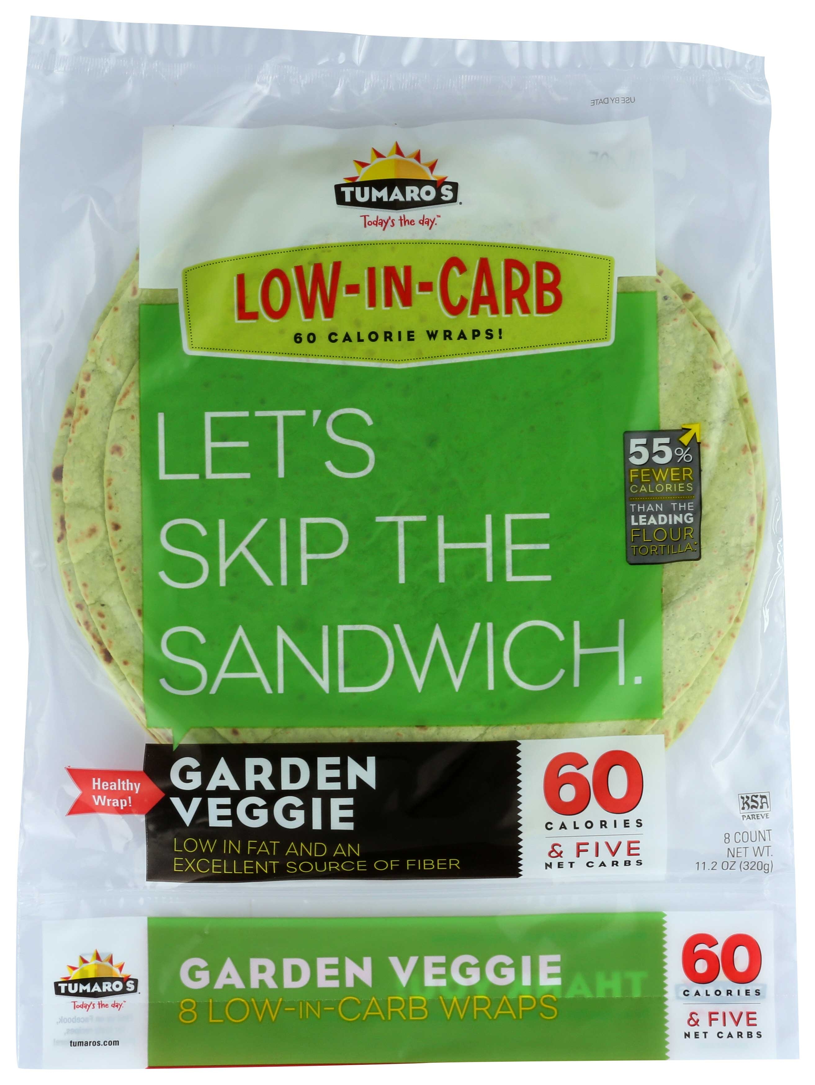 Tumaros Low in Carb Garden Veggie Wrap, 8 inch - 8 per pack -- 6 packs per case.