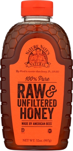 Nature Nate's 100 Percent Pure Raw and Unfiltered Honey, 32 Ounce Bottle -- 6 per case