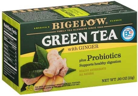 Bigelow Green Tea with Ginger Plus Probiotics - 18 tea bags per pack -- 6 packs per case