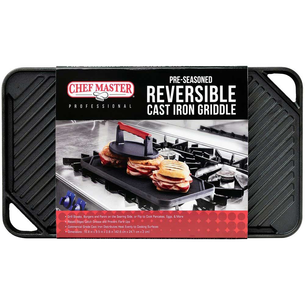 Chef-Master Pre-Seasoned Reversible Cast Iron Griddle