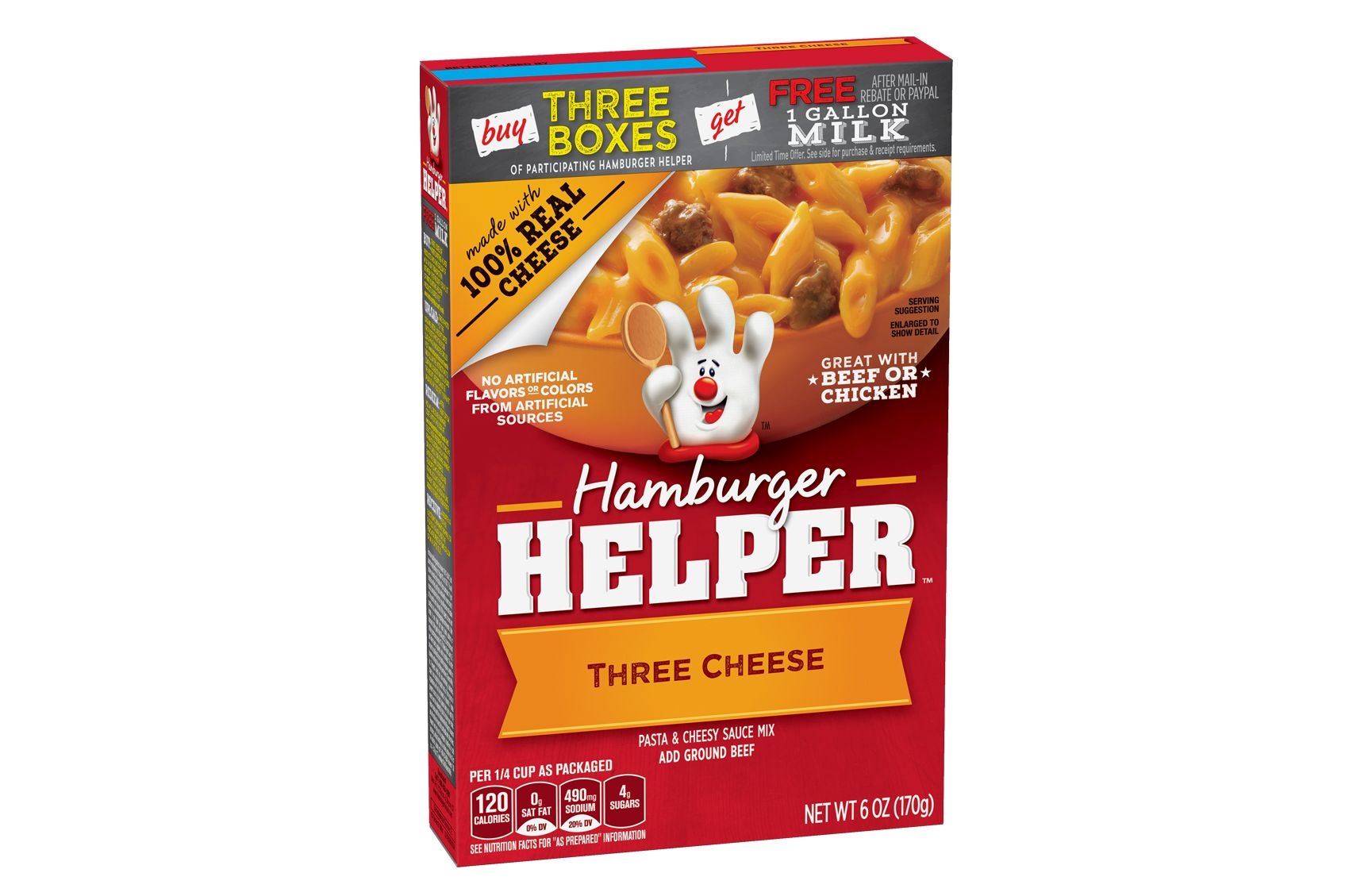 Hamburger Helper Three Cheese, 6 Ounce -- 12 per case.