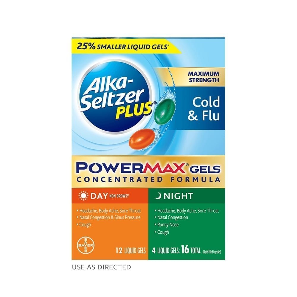 Alka-Seltzer Plus Maximum Strength Day Night Cold Flu Powermax Gel, 16 count -- 24 per case