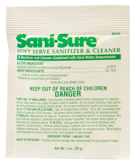 Sani Sure Soft Serve Sanitizer and Cleaner, 1 Ounce -- 100 per case.