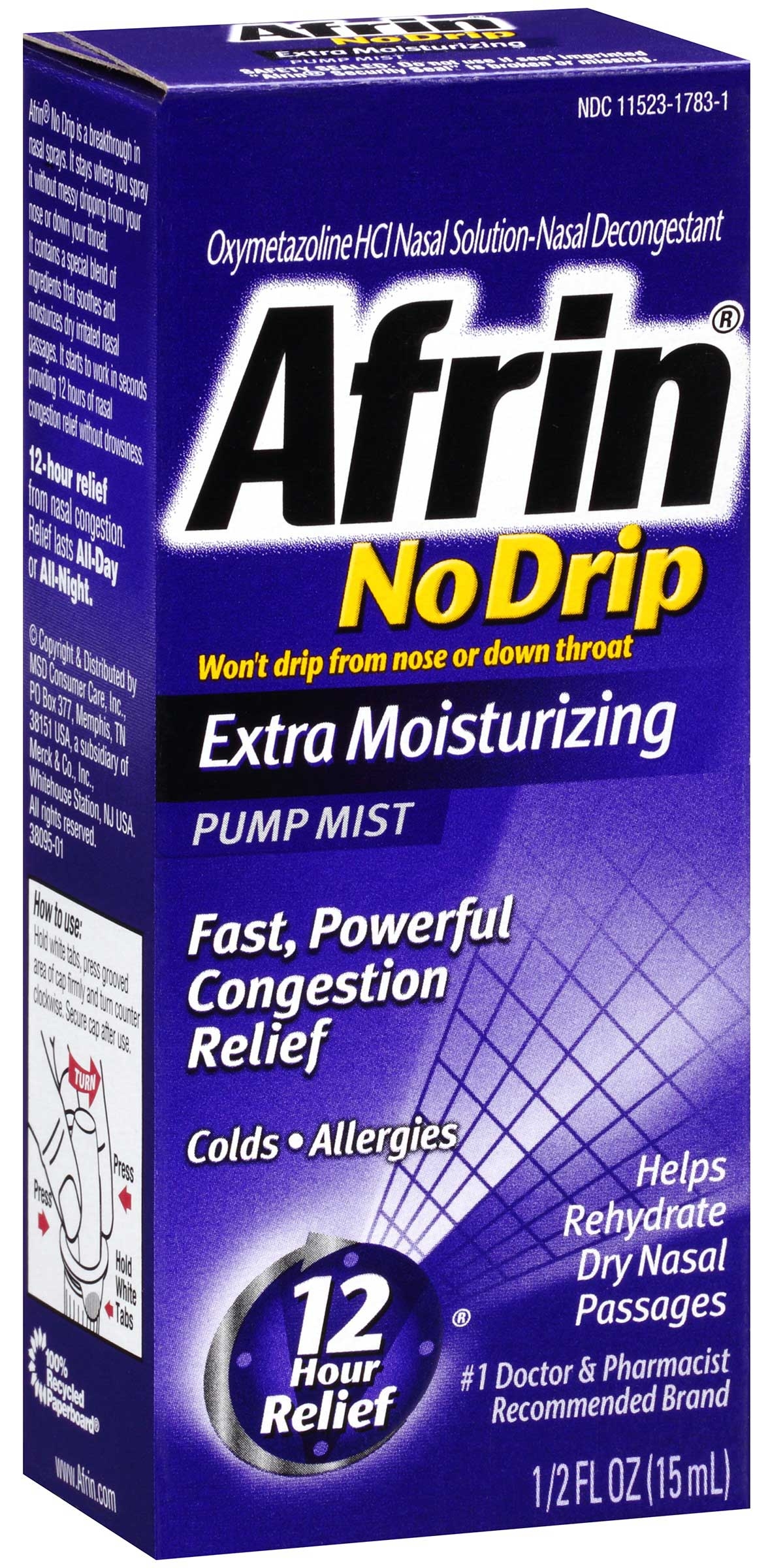 Afrin 12 Hour Pump Mist No Drip Congestion Relief Nasal Spray, 15 Milliliter -- 36 per case.